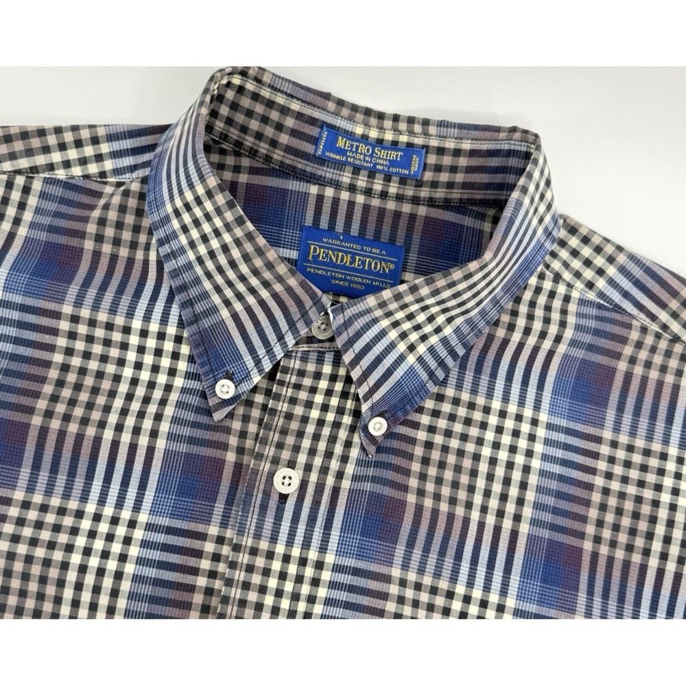Pendleton Metro Shirt Men's XL Blue Plaid Button Down Cotton Long Sleeve